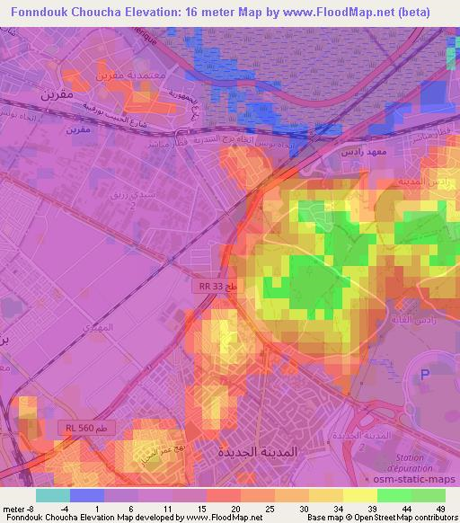 Fonndouk Choucha,Tunisia Elevation Map