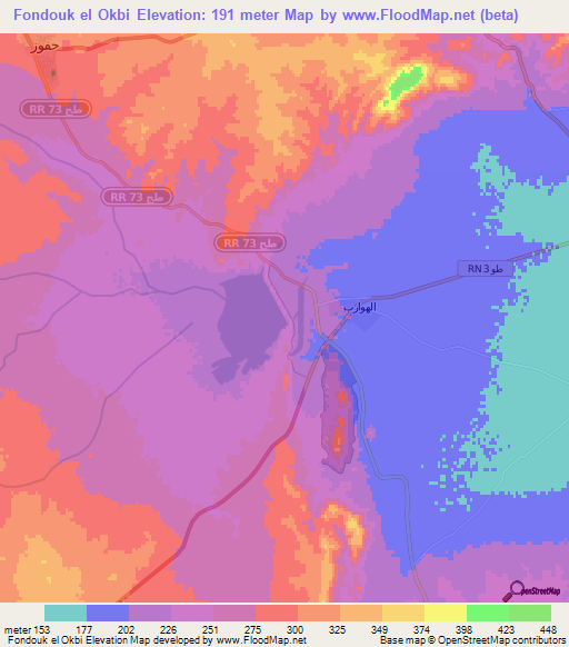 Fondouk el Okbi,Tunisia Elevation Map