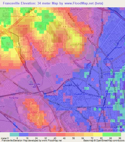 Franceville,Tunisia Elevation Map