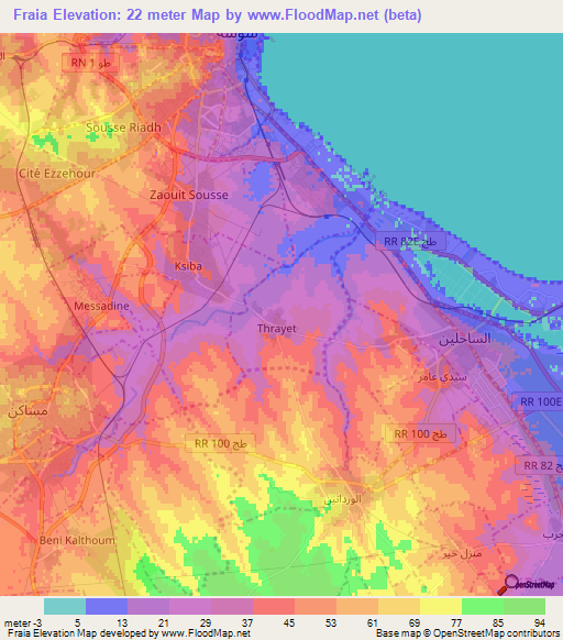 Fraia,Tunisia Elevation Map