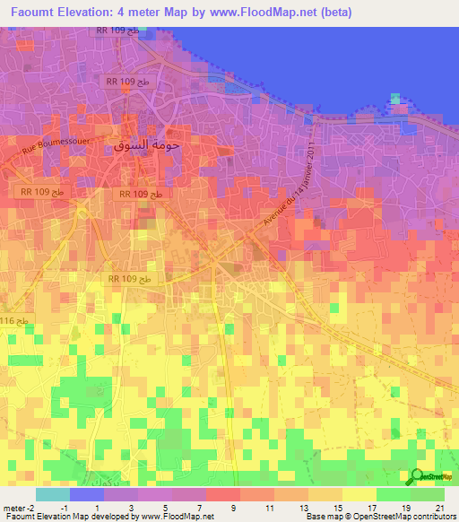 Faoumt,Tunisia Elevation Map