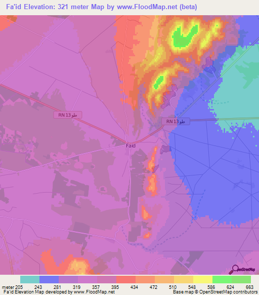 Fa'id,Tunisia Elevation Map