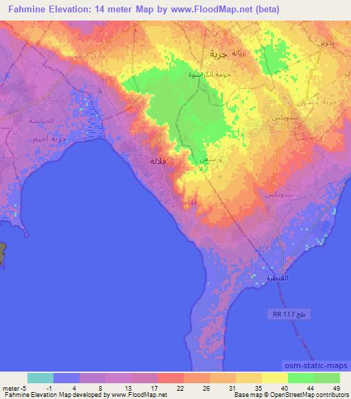 Fahmine,Tunisia Elevation Map