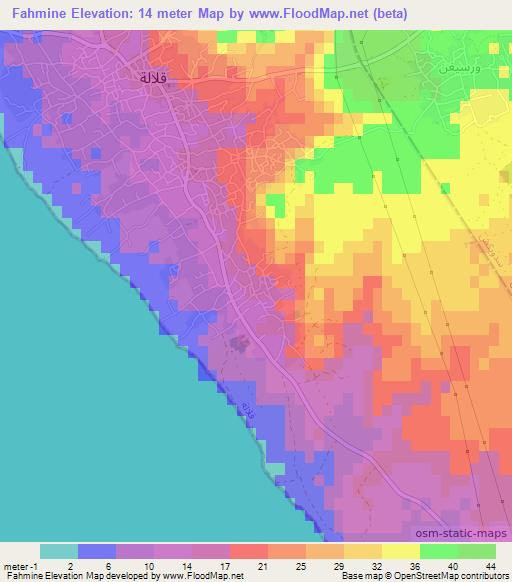 Fahmine,Tunisia Elevation Map
