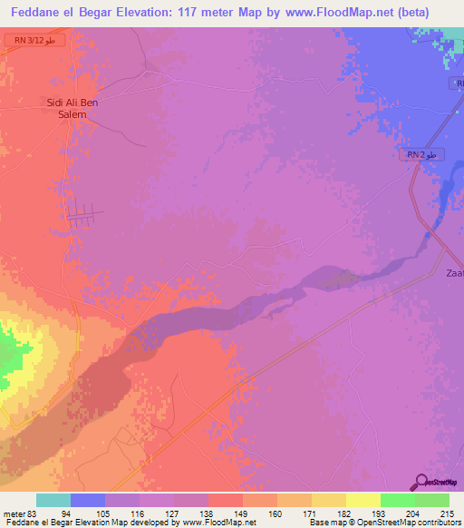 Feddane el Begar,Tunisia Elevation Map