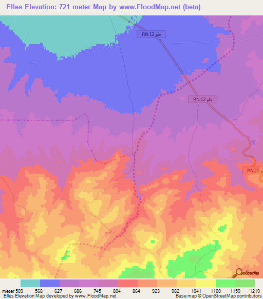 Elles,Tunisia Elevation Map