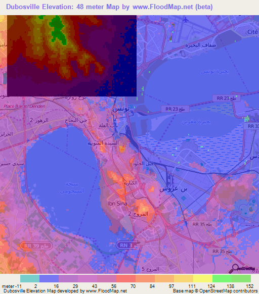 Dubosville,Tunisia Elevation Map