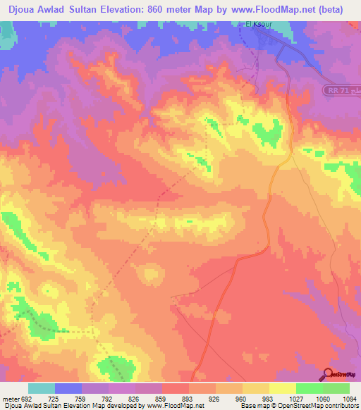 Djoua Awlad Sultan,Tunisia Elevation Map