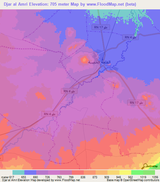 Djar al Amri,Tunisia Elevation Map