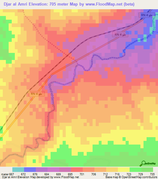 Djar al Amri,Tunisia Elevation Map