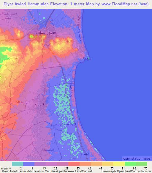 Diyar Awlad Hammudah,Tunisia Elevation Map