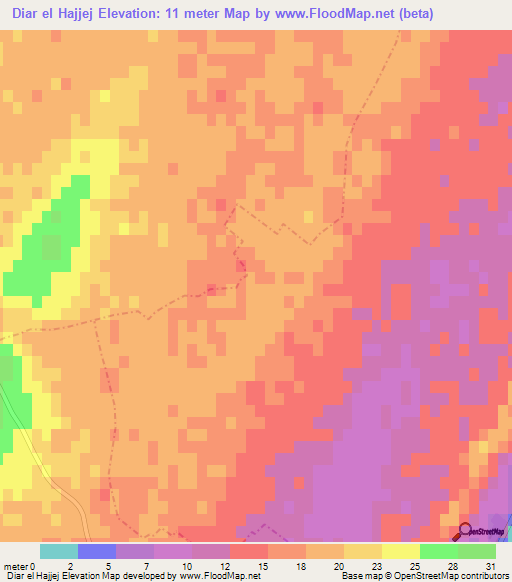 Diar el Hajjej,Tunisia Elevation Map