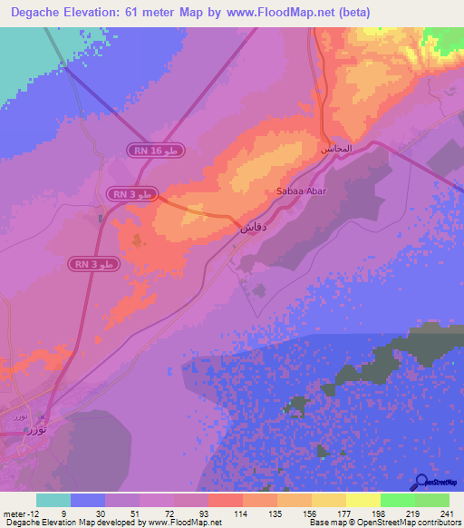 Degache,Tunisia Elevation Map