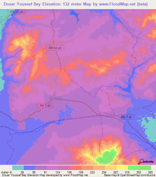 Douar Youssef Bey,Tunisia Elevation Map