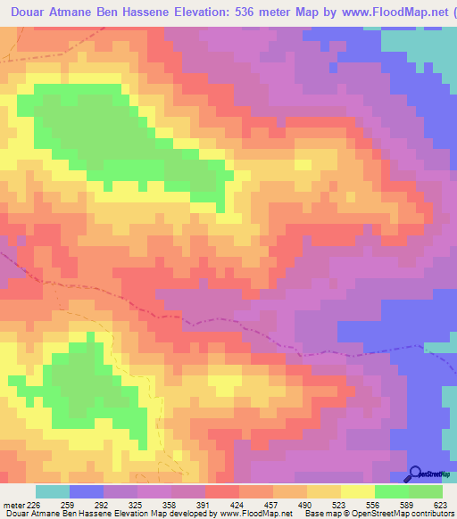 Douar Atmane Ben Hassene,Tunisia Elevation Map
