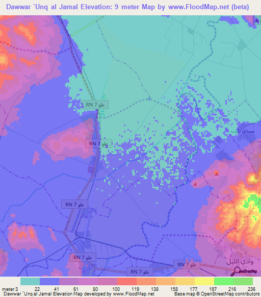 Dawwar `Unq al Jamal,Tunisia Elevation Map