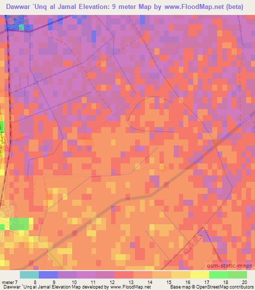 Dawwar `Unq al Jamal,Tunisia Elevation Map