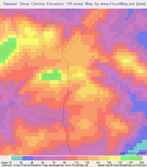 Dawwar `Umar Cherina,Tunisia Elevation Map