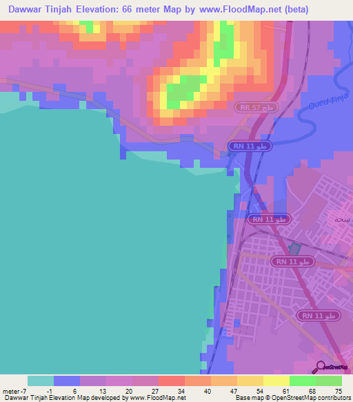 Dawwar Tinjah,Tunisia Elevation Map