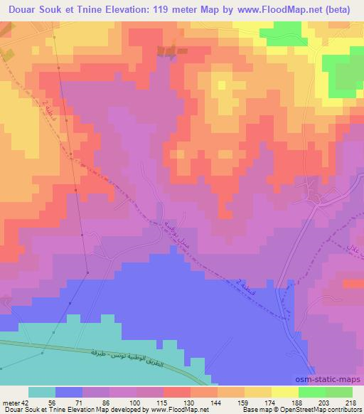 Douar Souk et Tnine,Tunisia Elevation Map