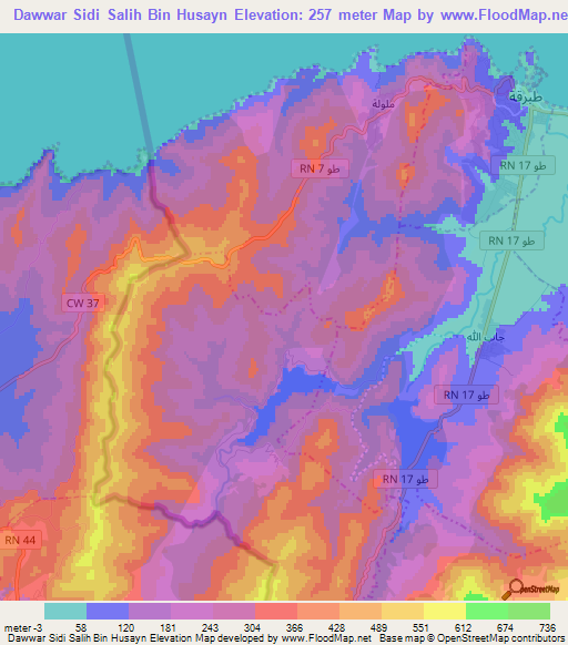 Dawwar Sidi Salih Bin Husayn,Tunisia Elevation Map