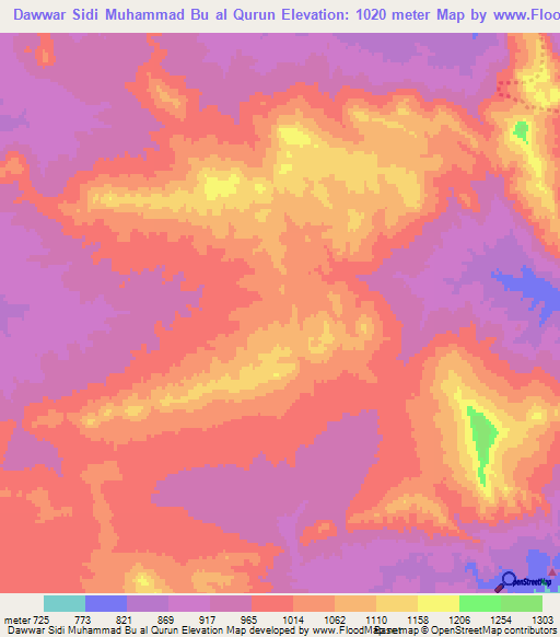 Dawwar Sidi Muhammad Bu al Qurun,Tunisia Elevation Map