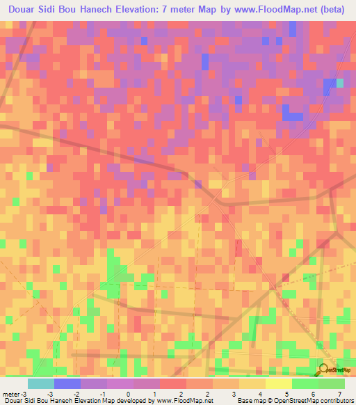 Douar Sidi Bou Hanech,Tunisia Elevation Map
