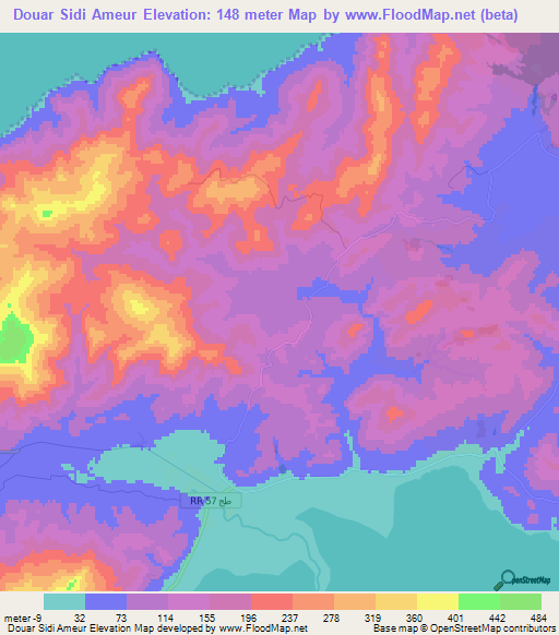 Douar Sidi Ameur,Tunisia Elevation Map