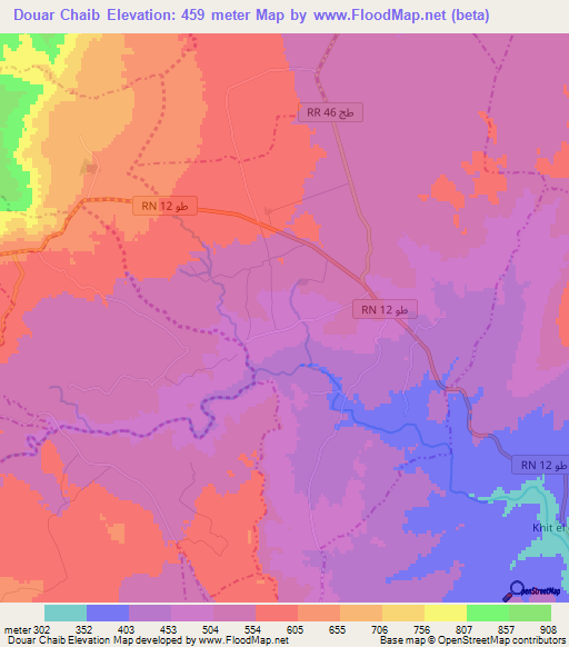 Douar Chaib,Tunisia Elevation Map
