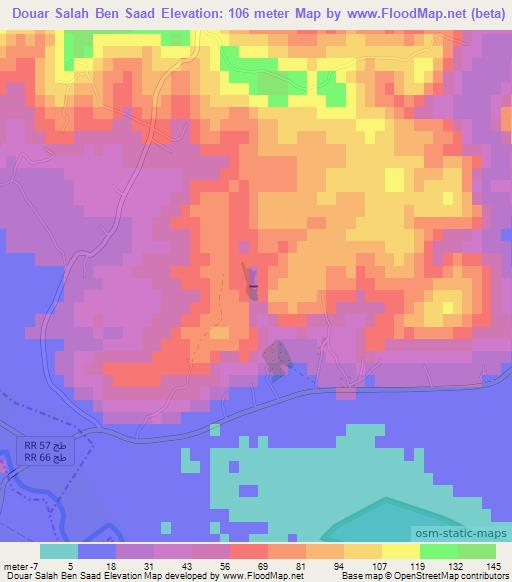 Douar Salah Ben Saad,Tunisia Elevation Map