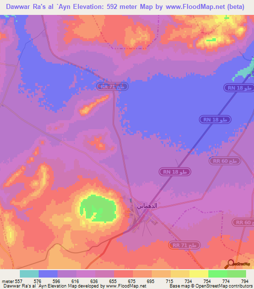Dawwar Ra's al `Ayn,Tunisia Elevation Map