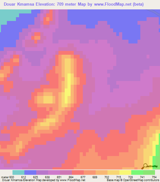 Douar Kmamsa,Tunisia Elevation Map