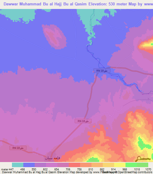 Dawwar Muhammad Bu al Hajj Bu al Qasim,Tunisia Elevation Map