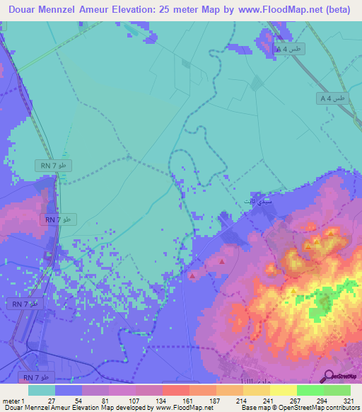 Douar Mennzel Ameur,Tunisia Elevation Map