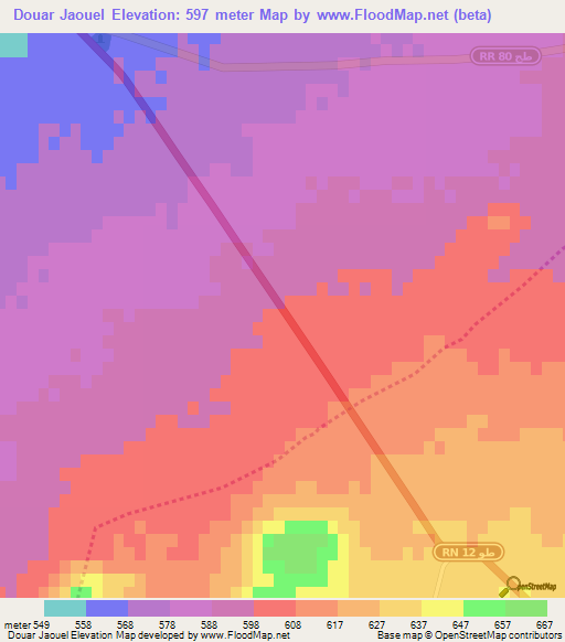 Douar Jaouel,Tunisia Elevation Map
