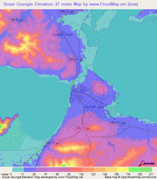 Douar Goungla,Tunisia Elevation Map