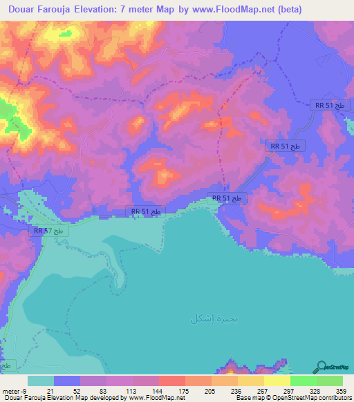 Douar Farouja,Tunisia Elevation Map