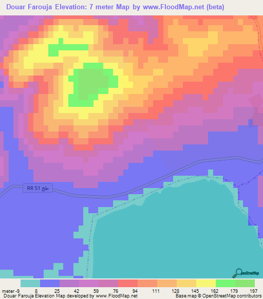 Douar Farouja,Tunisia Elevation Map