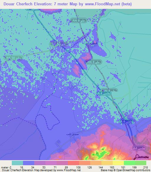 Douar Cherfech,Tunisia Elevation Map