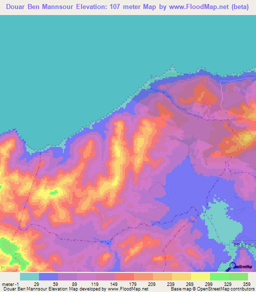 Douar Ben Mannsour,Tunisia Elevation Map