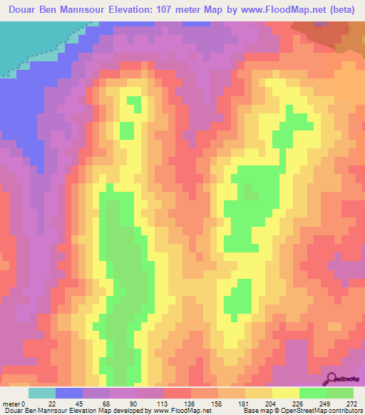 Douar Ben Mannsour,Tunisia Elevation Map