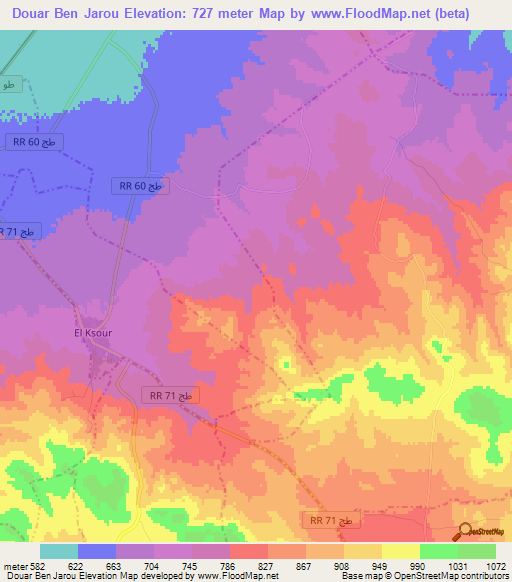 Douar Ben Jarou,Tunisia Elevation Map