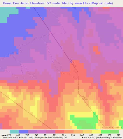 Douar Ben Jarou,Tunisia Elevation Map