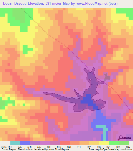 Douar Bayoud,Tunisia Elevation Map
