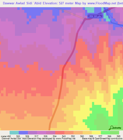 Dawwar Awlad Sidi `Abid,Tunisia Elevation Map