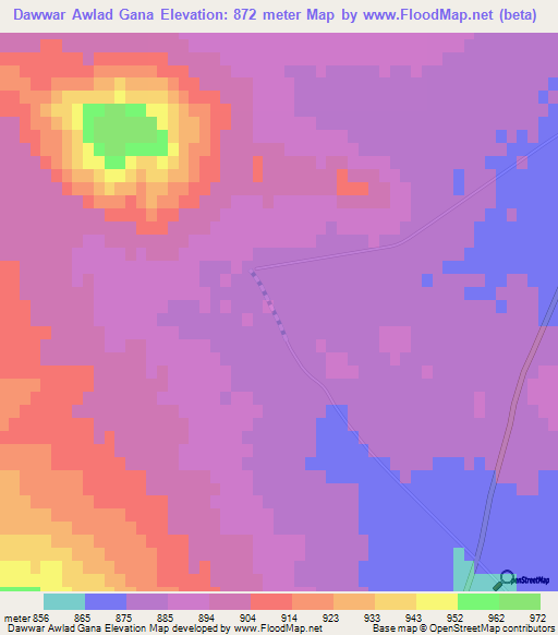 Dawwar Awlad Gana,Tunisia Elevation Map