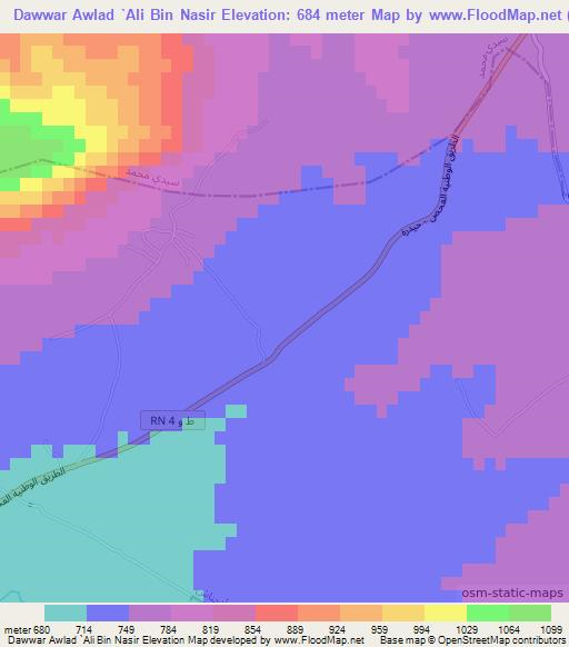 Dawwar Awlad `Ali Bin Nasir,Tunisia Elevation Map