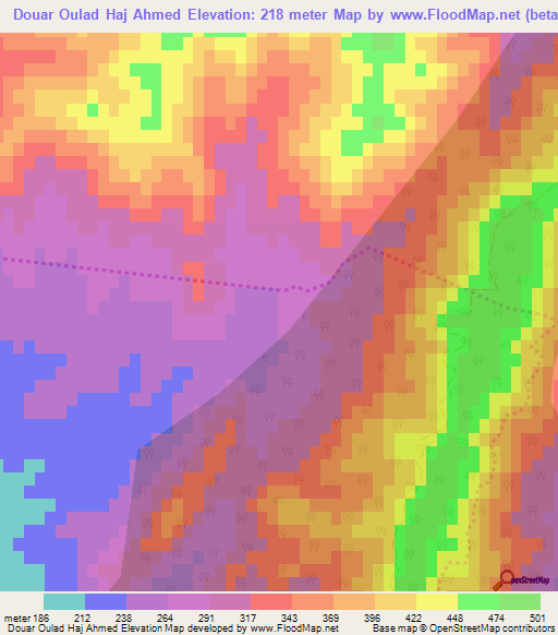 Douar Oulad Haj Ahmed,Tunisia Elevation Map