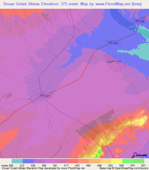 Douar Oulad Abbas,Tunisia Elevation Map