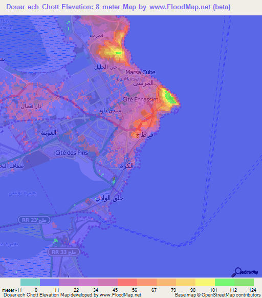 Douar ech Chott,Tunisia Elevation Map